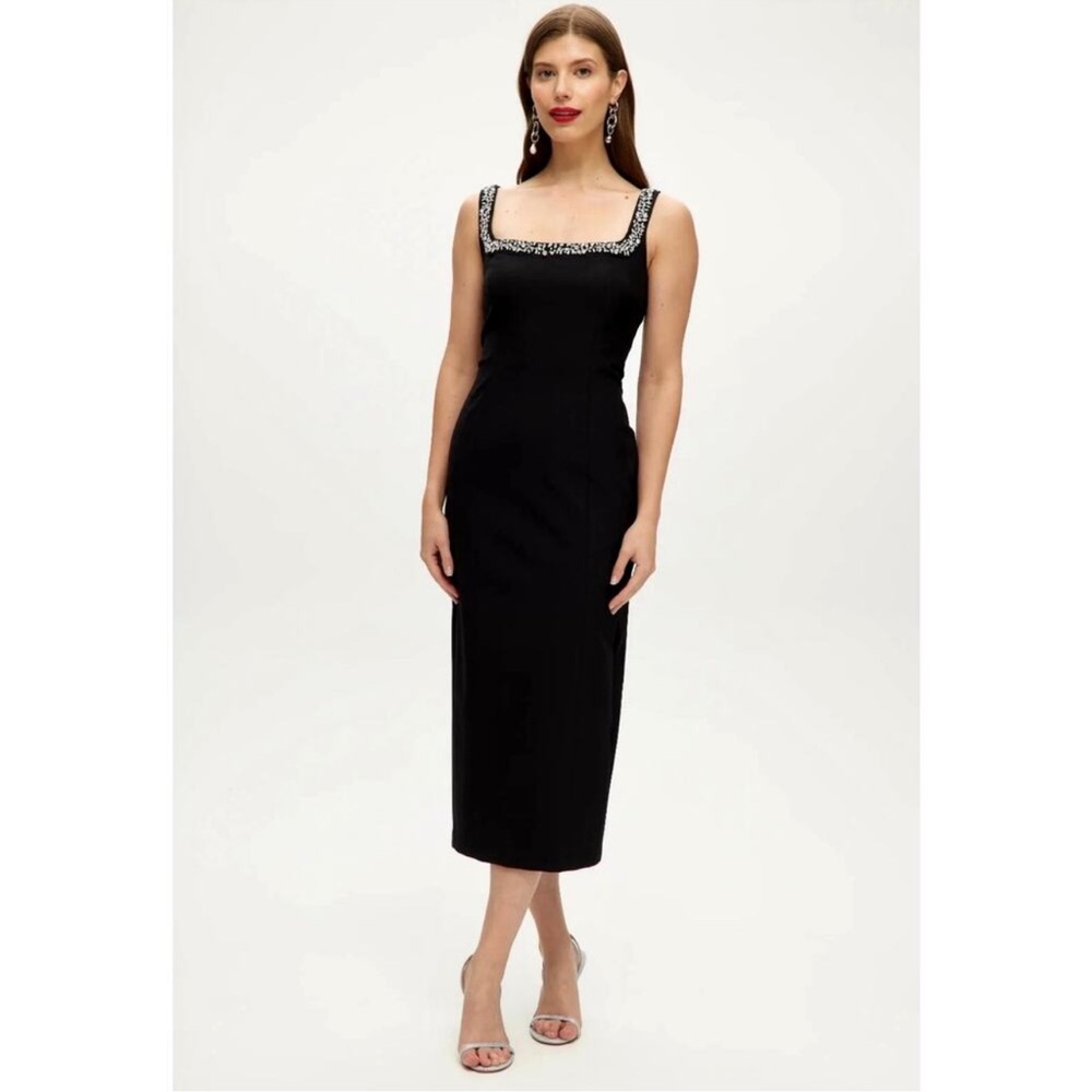 Camila Cohelo Elegant Black Dress with Embellished Neckline